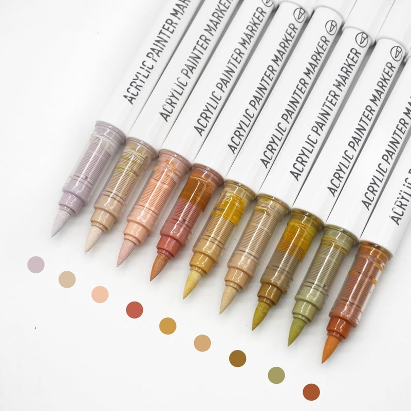 Yolaka Water Based Acrylic Paint Markers, 9 Colors Acrylic Paint Pens Set with Soft Brush Tip, Marker Pen for Rock Painting, Egg, Wood, Glass, Paper, Acrylic Painter Ink (Cocoa Brown) - Image 1